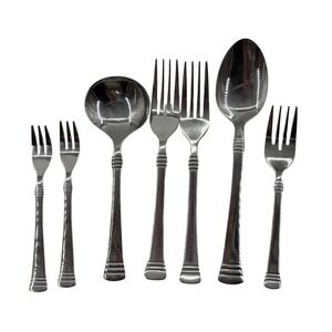 Cambridge Stainless Flatware CODIE 7pc Lot Ribbed Flared Replacement Fork Spoon